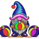 Beach Gnome with Summer Balls Embroidery Design, Instant Download