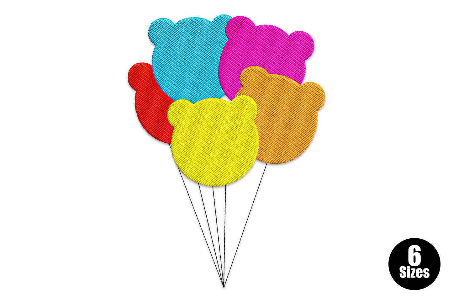 Cute cartoon bear holding a balloon embroidery design in 6 colours, kids nursery machine embroidery pattern for baby clothes