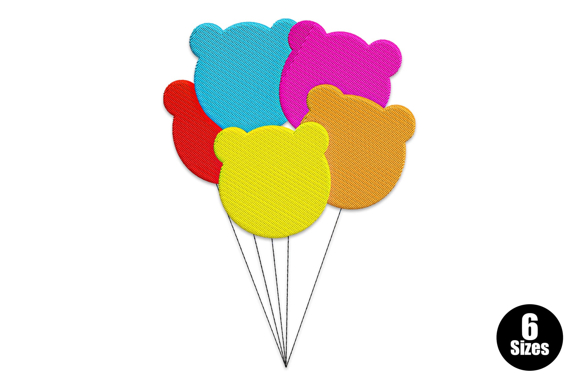 Cute cartoon bear holding a balloon embroidery design in 6 colours, kids nursery machine embroidery pattern for baby clothes
