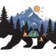 Bear Camping Mountain Embroidery Design, Instant Download