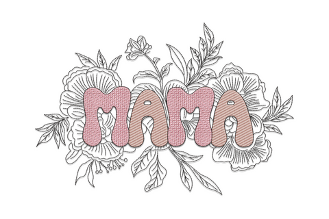 Mama floral outline machine embroidery design with botanical flowers in 3 thread colours on white background