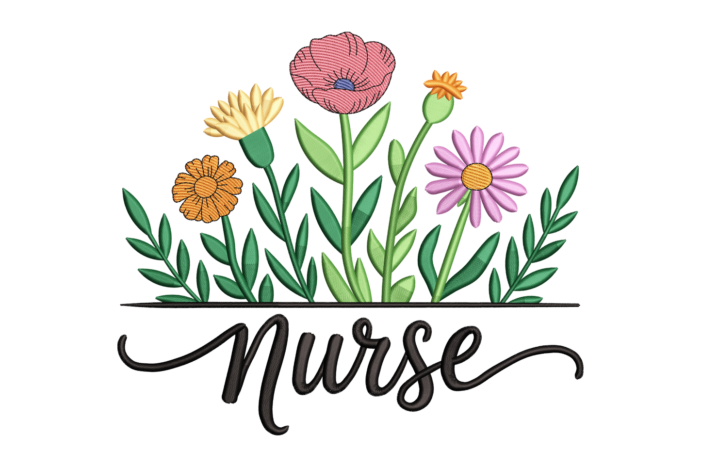 Floral design with the word 'Nurse' embroidery design
