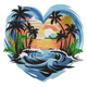 Tropical Beach Heart Embroidery Design, Ocean Sunset
