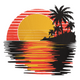 Tropical Sunset Embroidery Design, Retro Beach, Instant Download