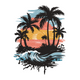 Tropical Sunset Embroidery Design, Ocean Palm Tree Machine Embroidery Pattern, Instant Download