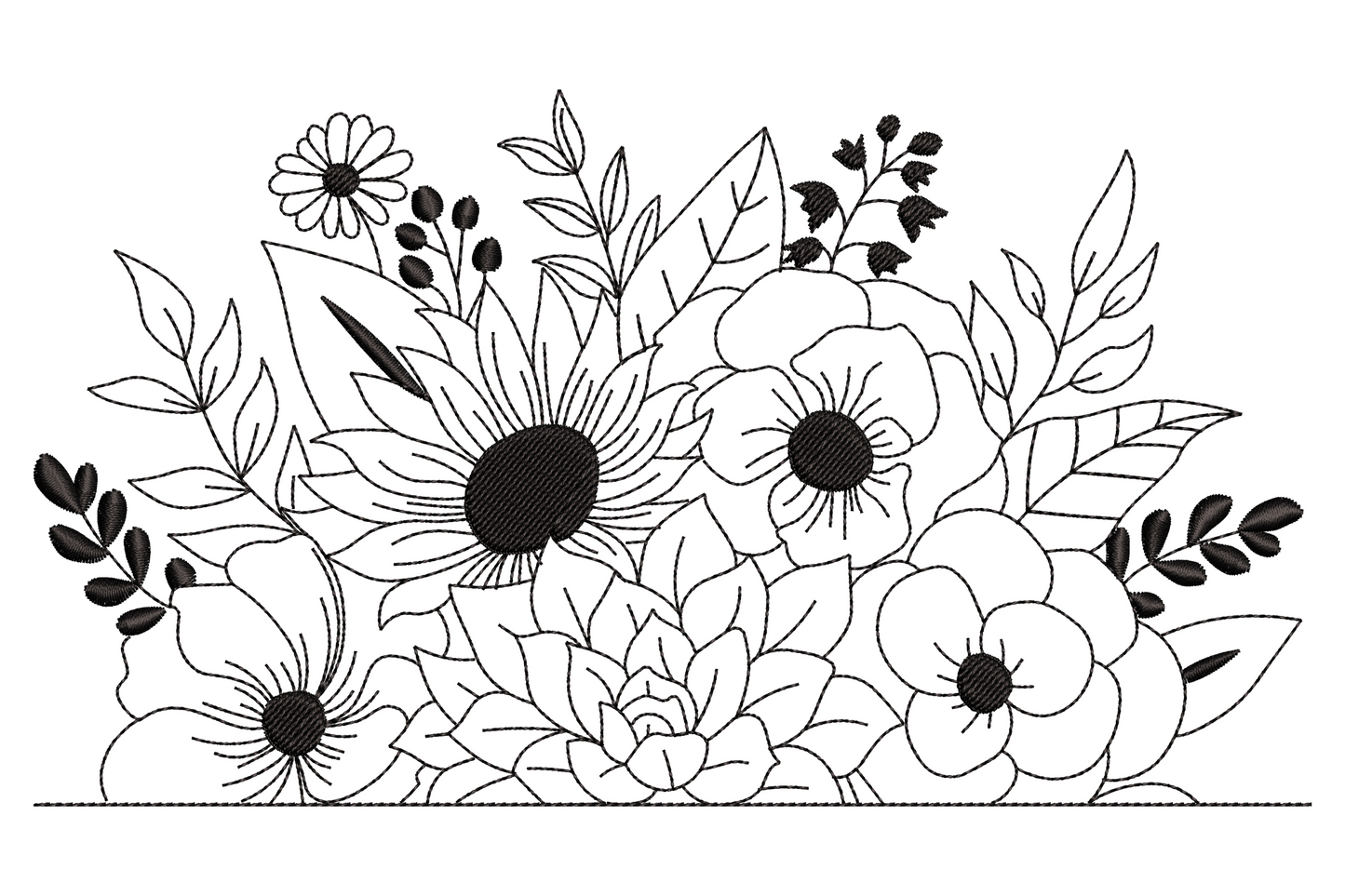 Beautiful Wildflower Bouquet Machine Embroidery Design