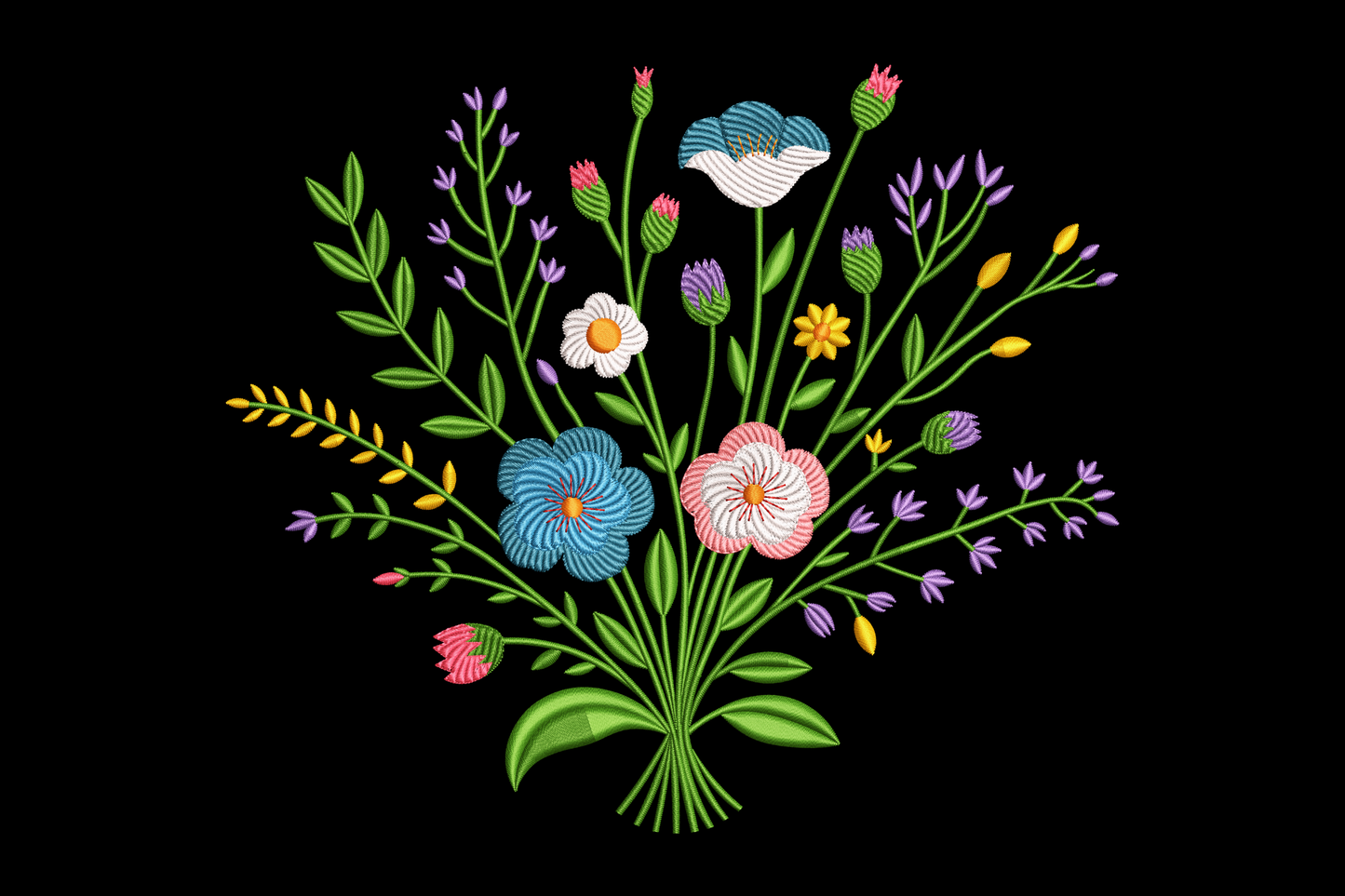 Beautiful Wildflower Bouquet Machine Embroidery Design