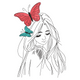 Butterfly Girl Embroidery Design, Line Art Portrait Pattern