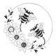 Bee Floral Circle Embroidery Design, Instant Download