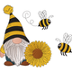 Bee Gnome with Sunflower Embroidery Design, Machine Embroidery Pattern, Instant Download