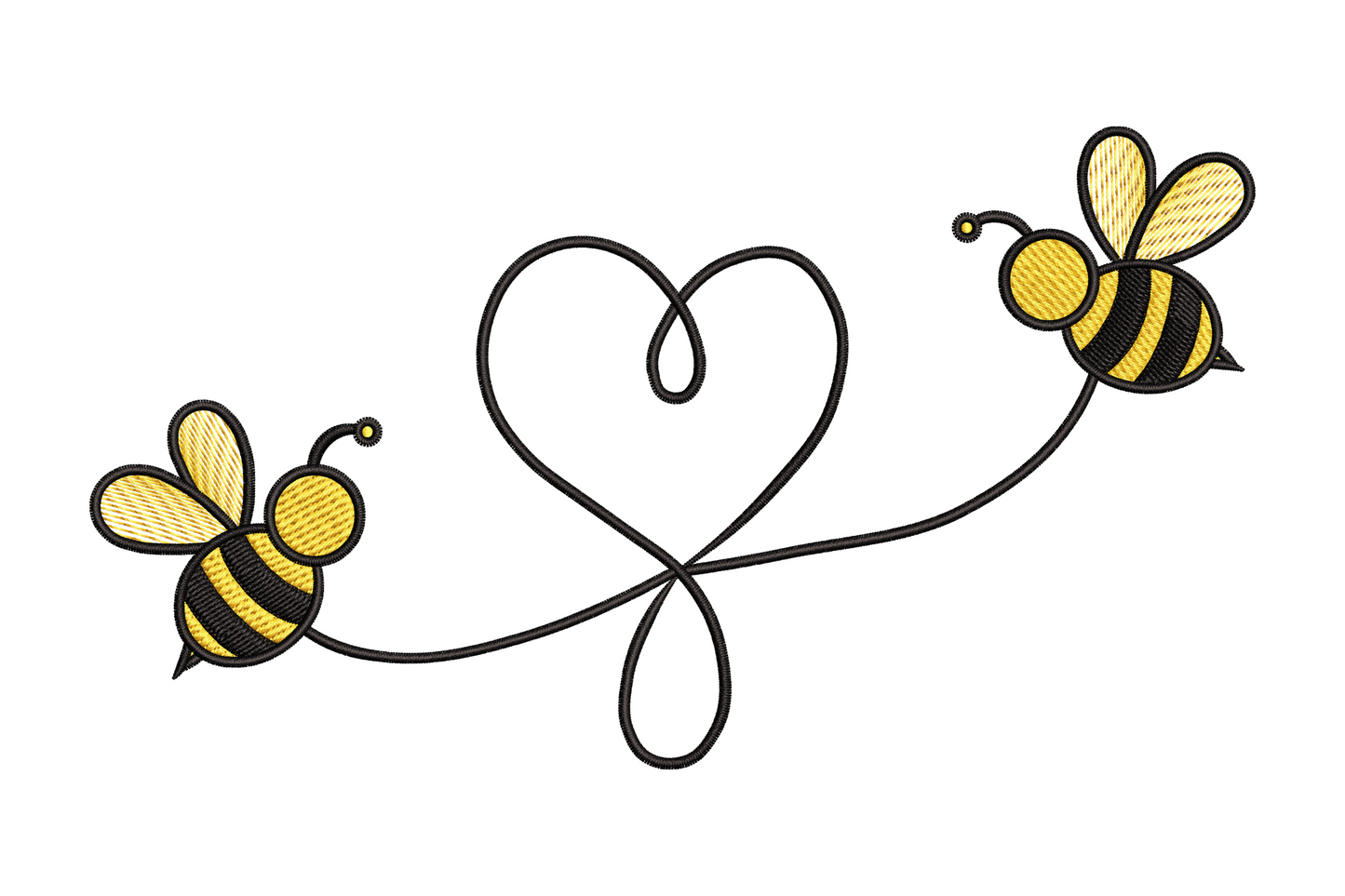 Bee heart line art embroidery design, minimalist bee with heart outline, 2 colours, 5 sizes 1.94 to 4.15 inches