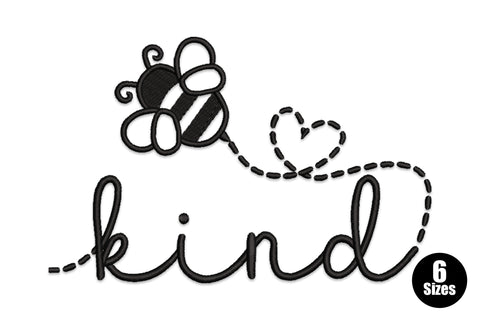 Cute bee kind quote pun embroidery in 1 colour, simple cartoon bee design for kids tees and inspirational tote bags