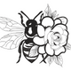 Bee and Rose Line Art Embroidery Design, Botanical Pollinator Pattern