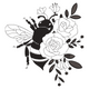 Bee and Roses Embroidery Design, Instant Download