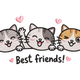 Best Friends Cats Embroidery Design, Three Kittens with Hearts Pattern, Instant Download