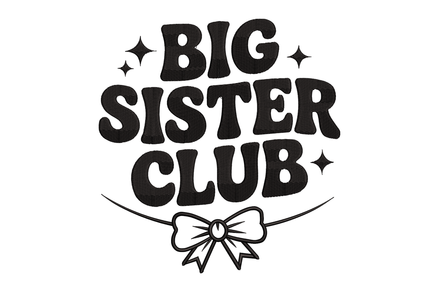 Logo for 'Big Sister Club' with a bow and stars on a white background