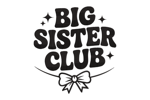 Logo for 'Big Sister Club' with a bow and stars on a white background