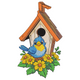 Birdhouse with Blue Bird and Flowers Embroidery Design, Machine Embroidery Pattern, Instant Download
