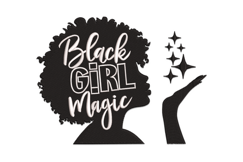 Black girl magic afro silhouette embroidery design, 2 colour solid woman silhouette with natural afro and empowerment text