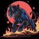 Black Panther on Flames with Red Moon Embroidery Design, Instant Download