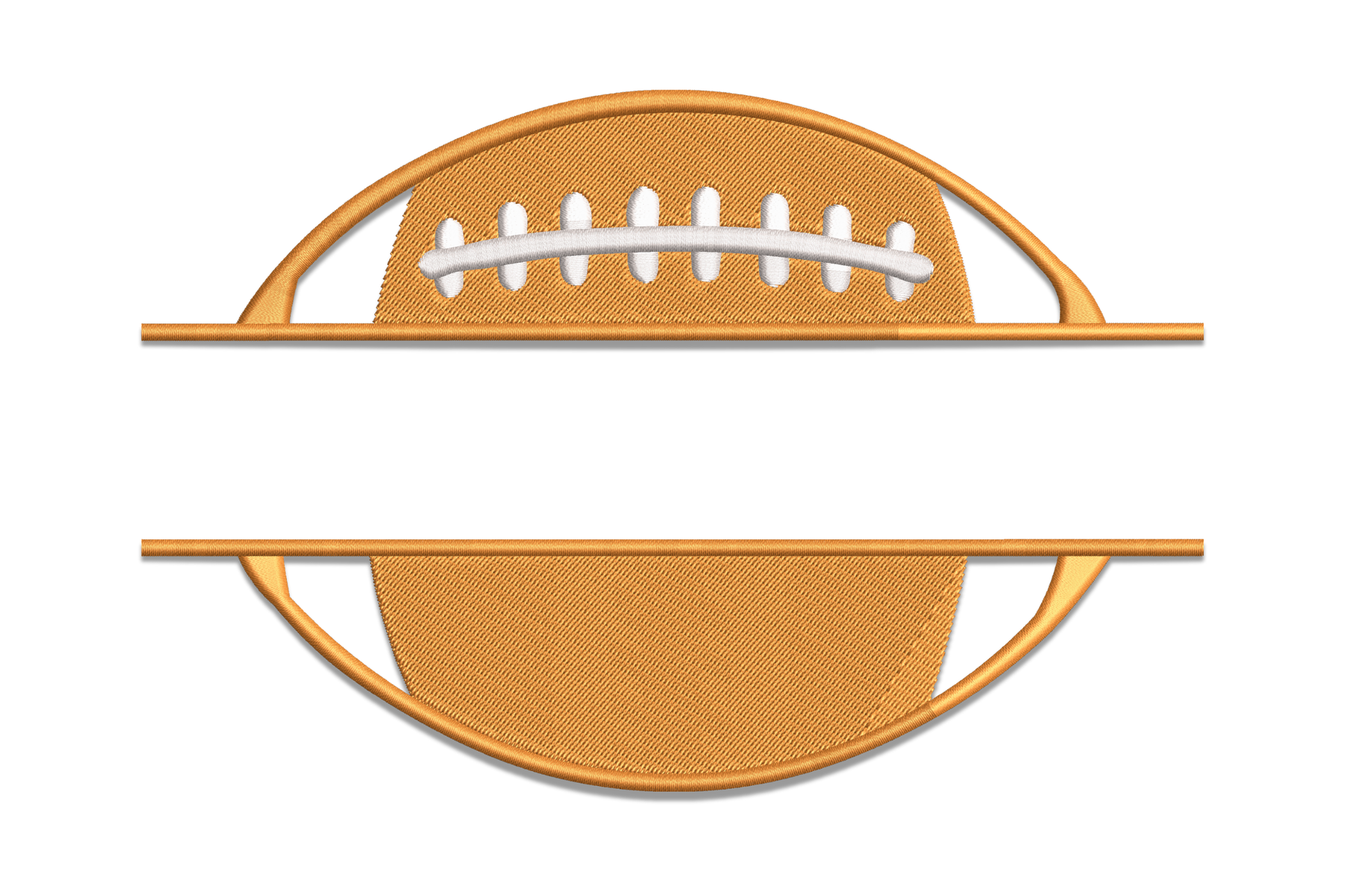 Blank baseball split embroidery design, two halves with red seam line stitching and open centre gap, black outline sports frame template