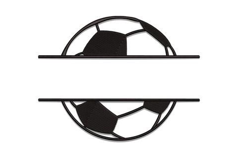 Blank soccer ball split embroidery design, classic pentagon panel lines in single black thread, two halves framing an open centre gap