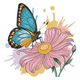 Blue Butterfly Flower Embroidery Design, Instant Download