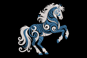 Blue Scroll Swirl Unicorn Embroidery Design, Machine Embroidery Pattern, Instant Download