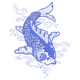 Blue Koi Fish Embroidery Design, Japanese Koi Art, Instant Download