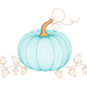 Blue Pumpkin Sketch Embroidery Design, Minimalist Aqua Line Drawing