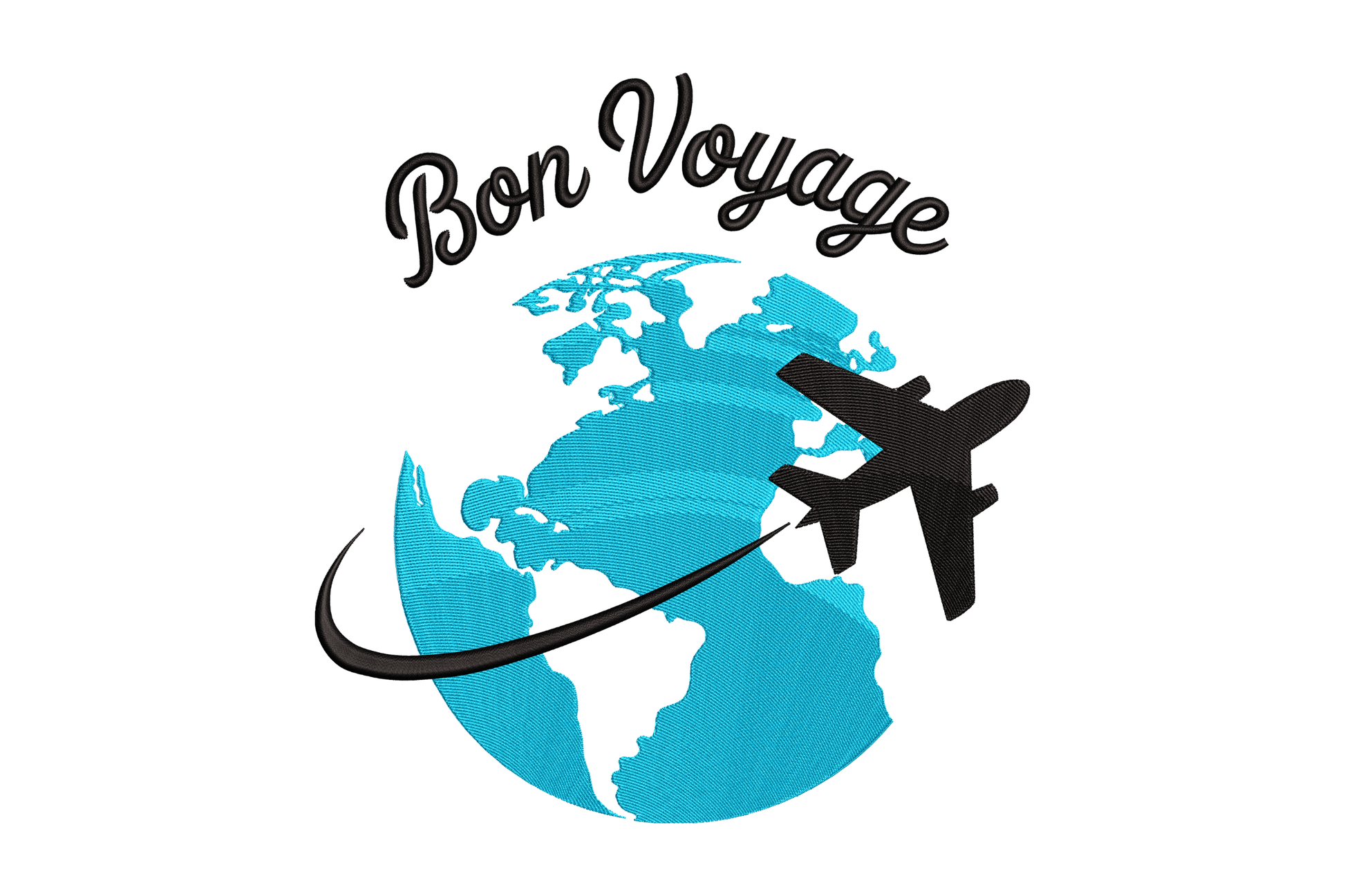 Logo with airplane around the world and 'Bon Voyage' text on a white background