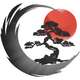 Bonsai Tree with Red Sun Embroidery Design, Instant Download