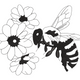 Botanical Bee Flower Line Art Embroidery Design, Daisy Garden Pattern