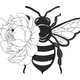 Botanical Bee with Floral Outline Embroidery Design, Instant Download