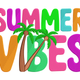 Bright Summer Vibes Embroidery Design, Tropical Palm Tree Text Pattern, Instant Download