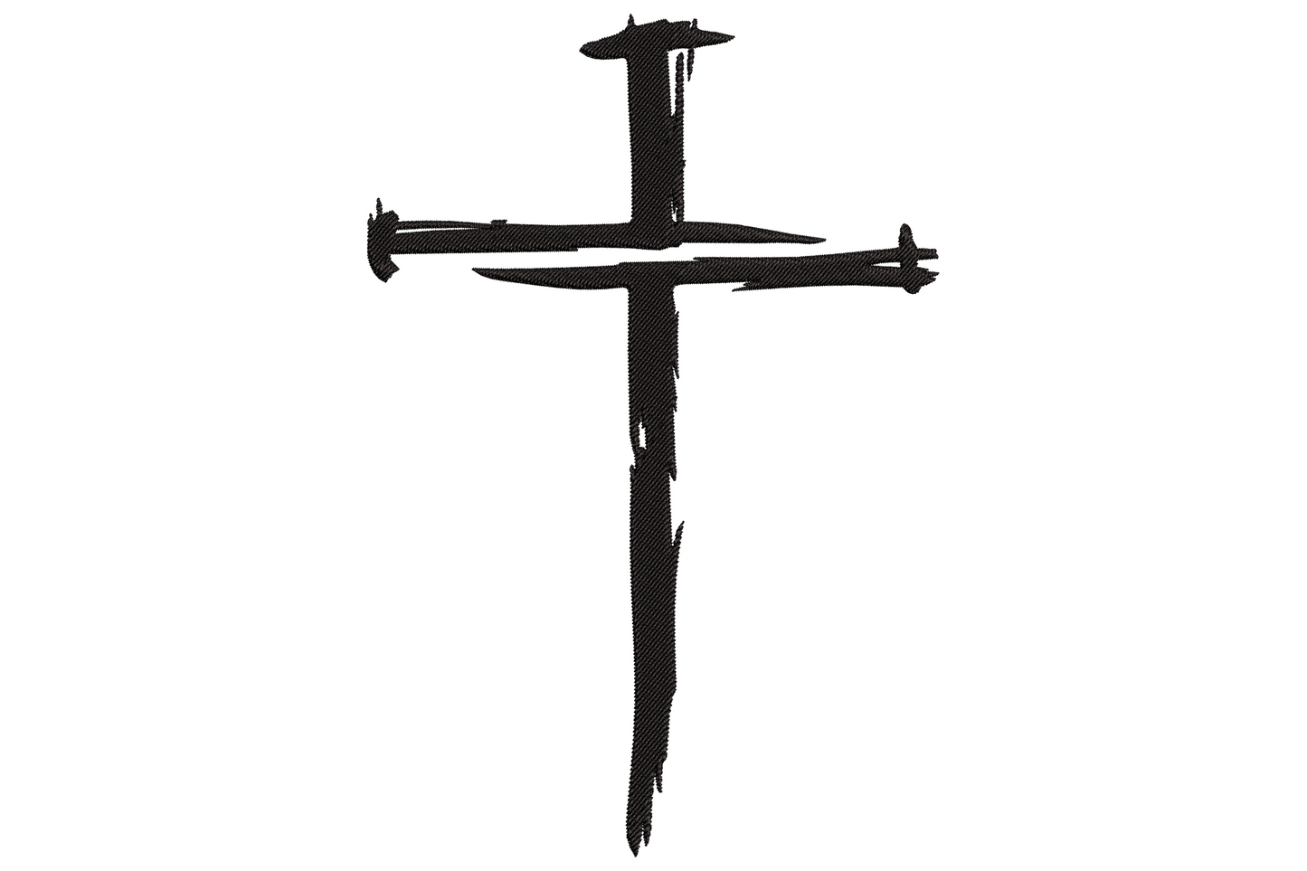 Brush stroke cross embroidery design in black with rough painted bristle texture, 11 sizes, single thread colour.