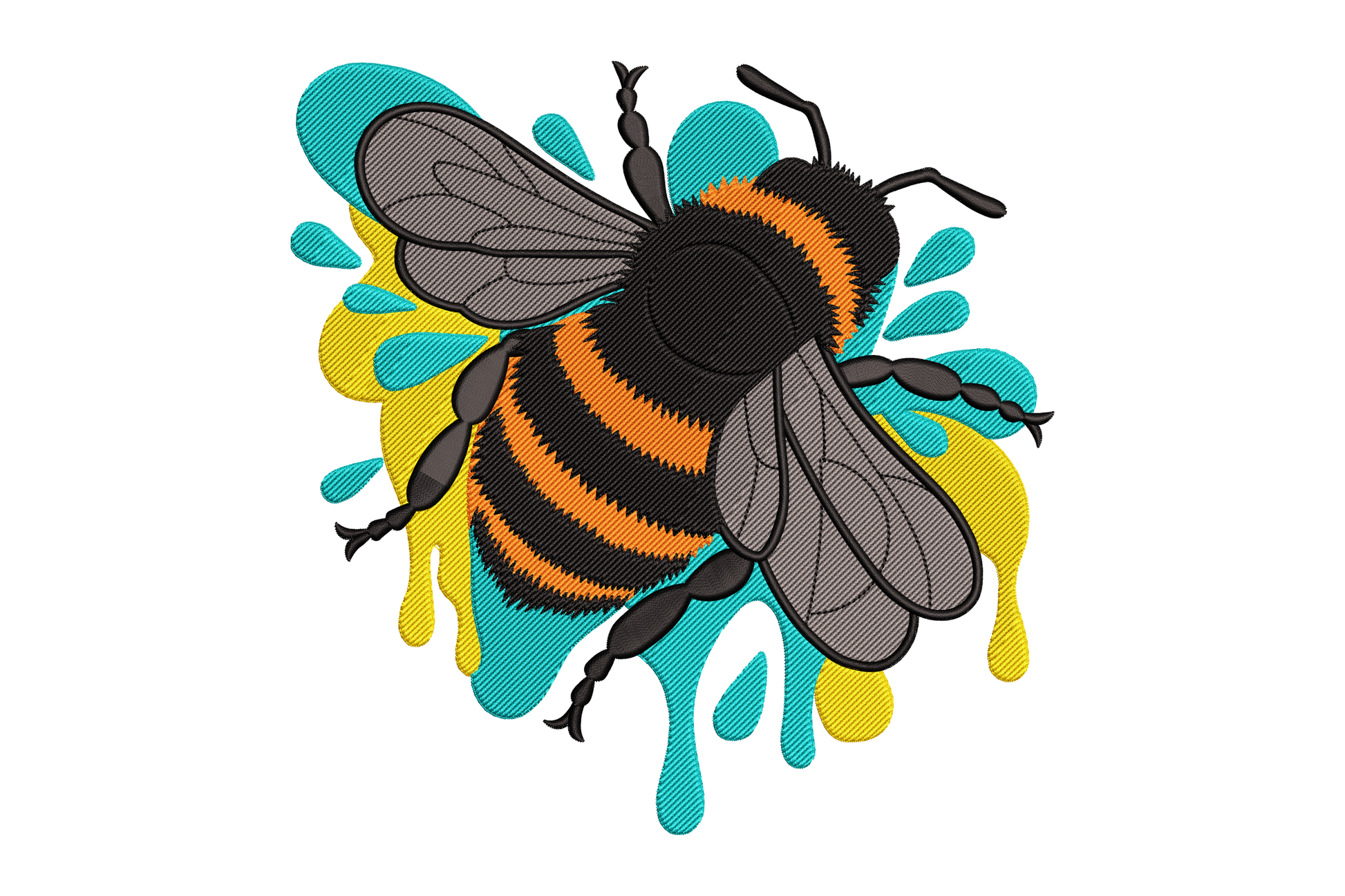 Colorful bee illustration embroidery design