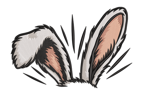 Easter bunny ears embroidery design, tall upright ears with white outer and pink inner satin fill, 5 colours, 5 sizes
