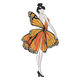 Butterfly Dress Woman Embroidery Design, Fashion Silhouette Machine Embroidery, Instant Download