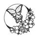 Butterfly Floral Circle Line Art Embroidery Design, Instant Download