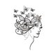 Butterfly Hair Woman Silhouette Embroidery Design, Instant Download