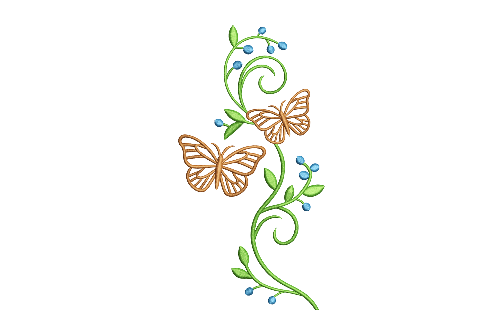 Decorative design with butterflies and leaves on a white background