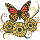 Butterfly With Sunflowers Embroidery Design, Instant Download