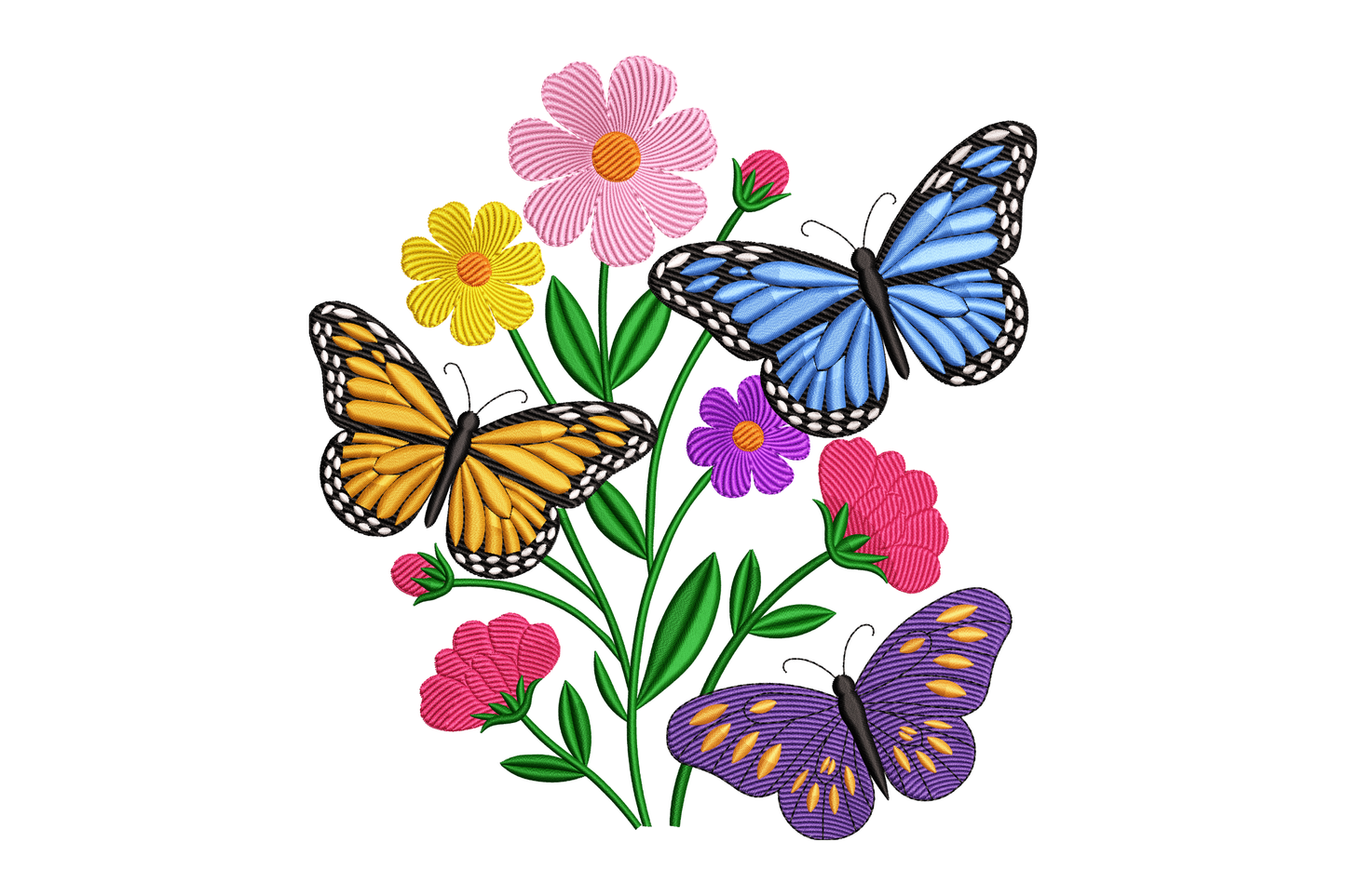 Colorful butterflies and flowers on a white background