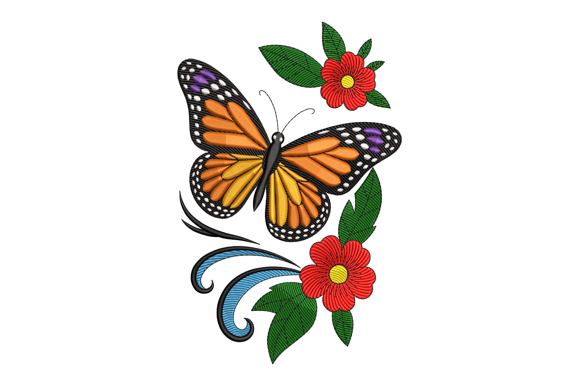 Butterfly and flowers design on a white background