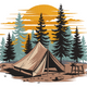 Camping Forest Sunset Embroidery Design, Outdoor Scene Pattern