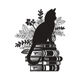 Cat on Books Floral Silhouette Embroidery Design, Instant Download