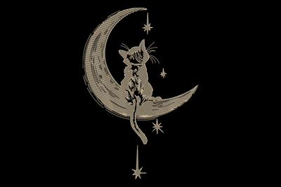 Cat on Moon Embroidery Design, Dreamy Night Sky Machine Embroidery Pattern, Instant Download