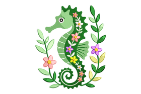 Charming Floral Seahorse Embroidery Design, Machine Embroidery Pattern, Instant Download