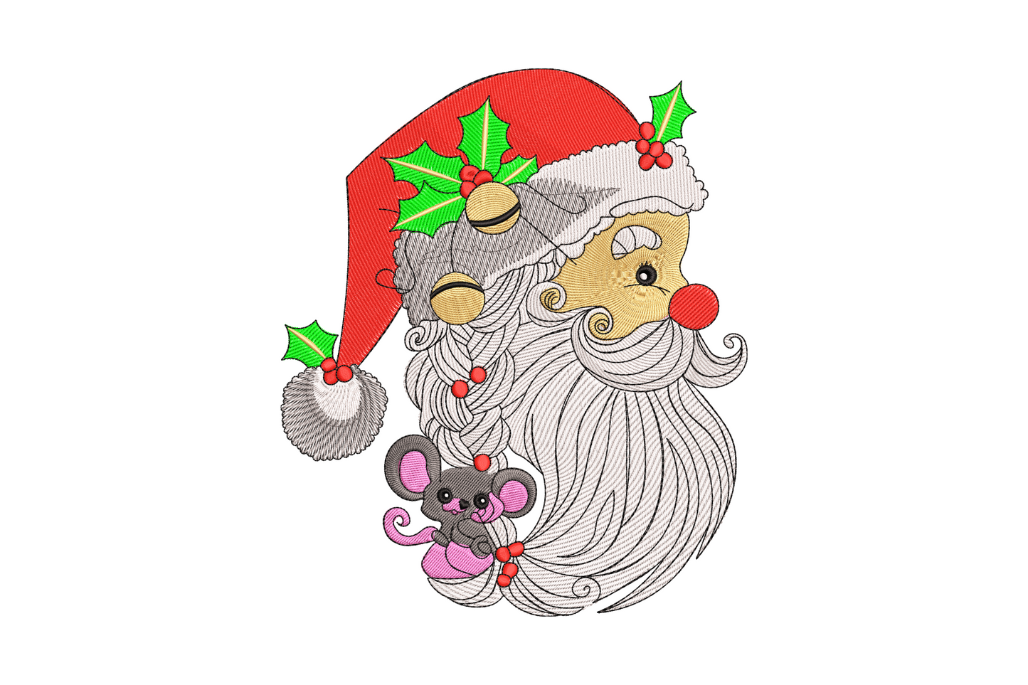 Charming full Santa Claus character Christmas embroidery design, traditional round jolly santa in 7 colours, 5 sizes holiday pattern